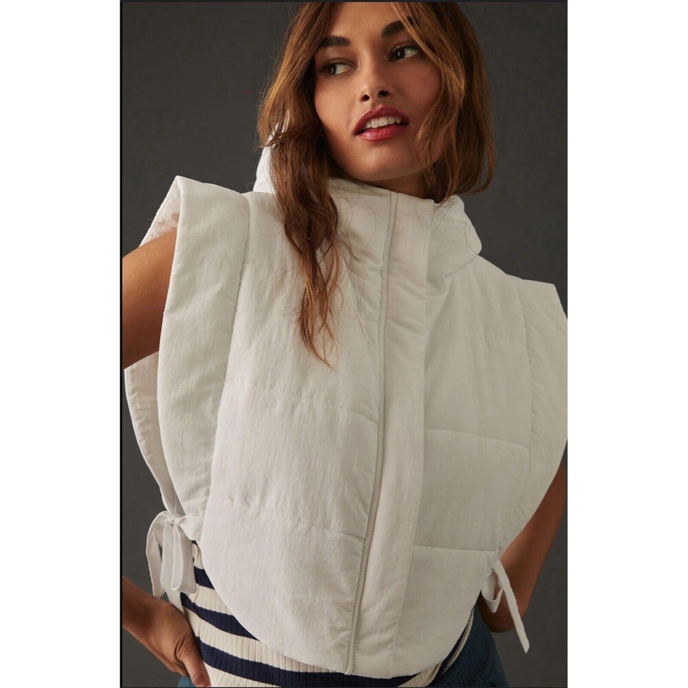 Anthropologie Women Vest White Cropped Puffer Preppy City Quilted Top Sz OS NWT